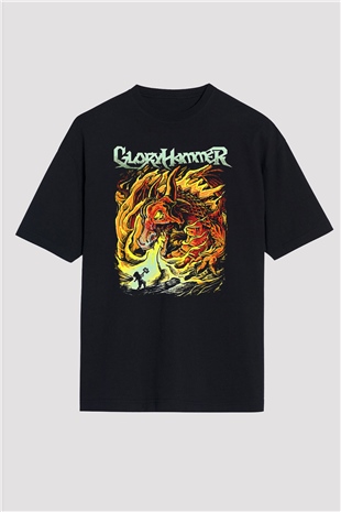 Gloryhammer Baskılı Unisex Siyah Oversize Tişört - Tshirt