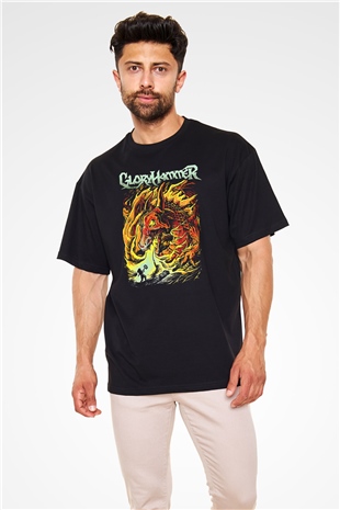 Gloryhammer Baskılı Unisex Siyah Oversize Tişört - Tshirt