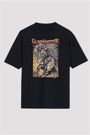 Gloryhammer Baskılı Unisex Siyah Oversize Tişört - Tshirt