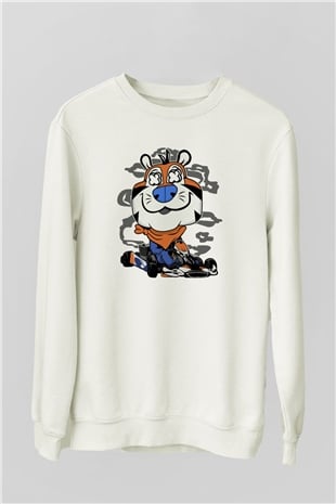 Go Kart Tony Baskılı Unisex Beyaz Sweatshirt