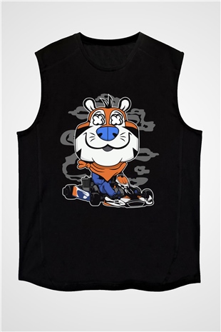 Go Kart Tony Baskılı Unisex Siyah Kolsuz Tişört