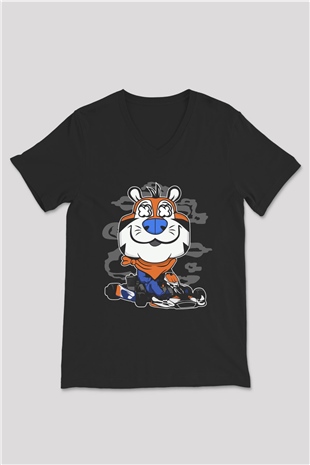 Go Kart Tony Baskılı Unisex Siyah V Yaka Tişört