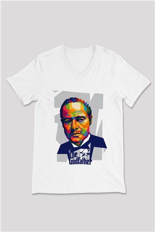 Godfather Beyaz Unisex V Yaka Tişört