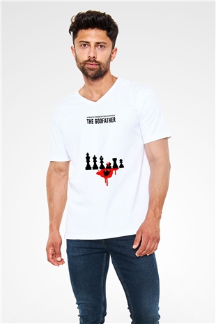 Godfather Beyaz Unisex V Yaka Tişört