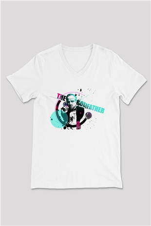 Godfather Beyaz Unisex V Yaka Tişört T-Shirt