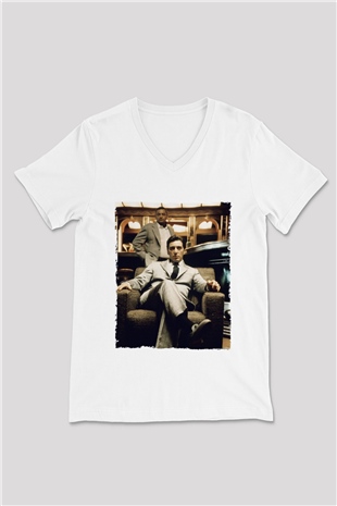 Godfather Beyaz Unisex V Yaka Tişört T-Shirt
