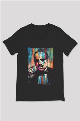 Godfather Siyah Unisex V Yaka Tişört