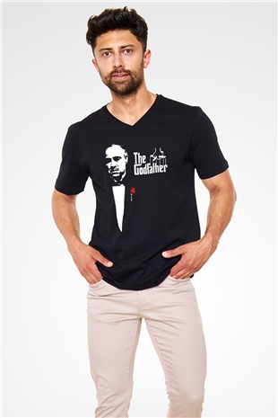 Godfather Siyah Unisex V Yaka Tişört T-Shirt