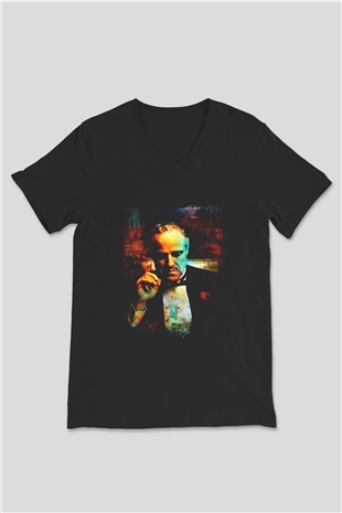 Godfather Siyah Unisex V Yaka Tişört T-Shirt