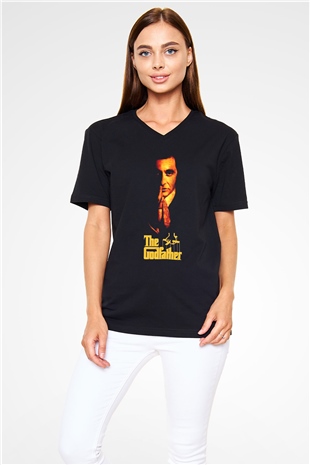 Godfather Siyah Unisex V Yaka Tişört T-Shirt