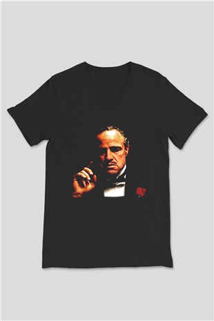 Godfather Siyah Unisex V Yaka Tişört T-Shirt
