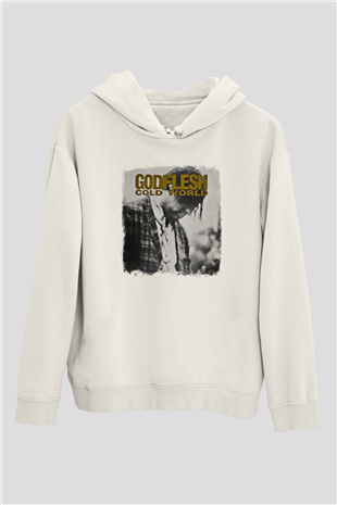 Godflesh Baskılı Unisex Beyaz Hoodie