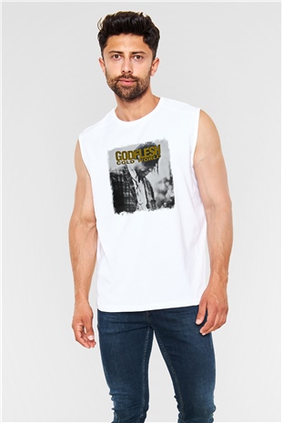 Godflesh Baskılı Unisex Beyaz Kolsuz Tişört