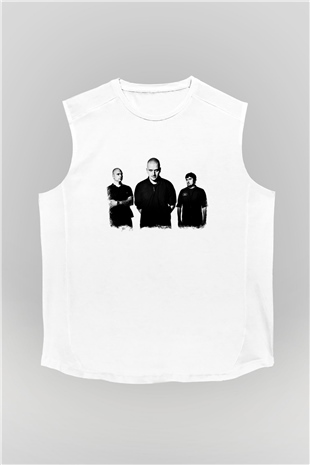 Godflesh Baskılı Unisex Beyaz Kolsuz Tişört
