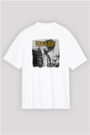 Godflesh Baskılı Unisex Beyaz Oversize Tişört