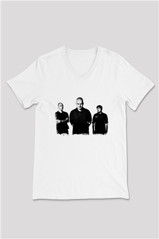 Godflesh Baskılı Unisex Beyaz V Yaka Tişört