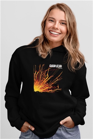 Godflesh Baskılı Unisex Siyah Hoodie