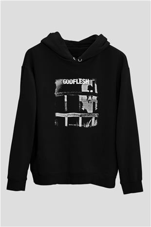 Godflesh Baskılı Unisex Siyah Hoodie