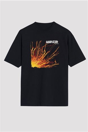 Godflesh Baskılı Unisex Siyah Oversize Tişört
