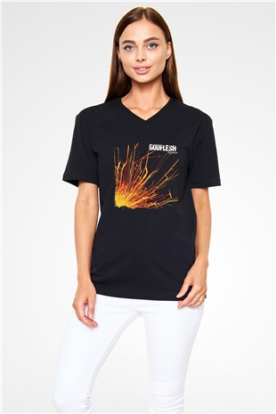 Godflesh Baskılı Unisex Siyah V Yaka Tişört