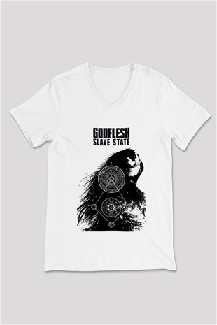 Godflesh Beyaz Unisex V Yaka Tişört T-Shirt