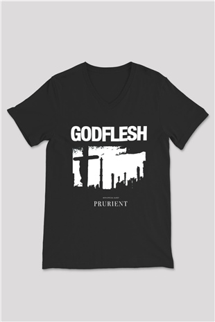 Godflesh Siyah Unisex V Yaka Tişört T-Shirt