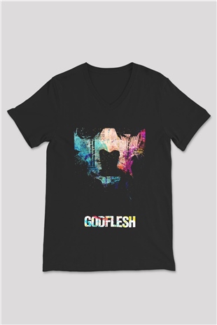 Godflesh Siyah Unisex V Yaka Tişört T-Shirt