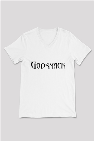 Godsmack Beyaz Unisex V Yaka Tişört T-Shirt