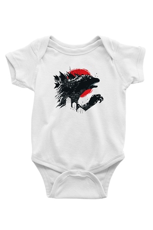 Godzilla Baskılı Beyaz Unisex Bebek Body - Zıbın