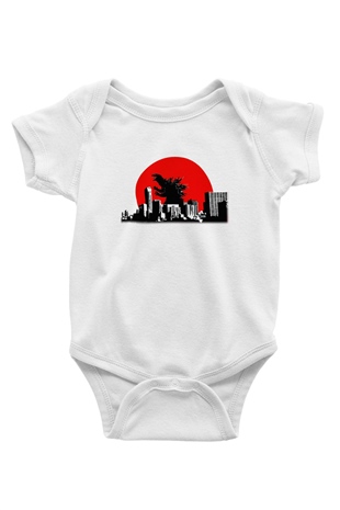 Godzilla Baskılı Beyaz Unisex Bebek Body - Zıbın