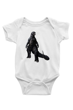 Godzilla Baskılı Beyaz Unisex Bebek Body - Zıbın