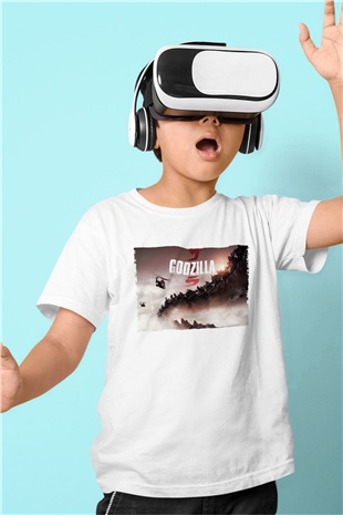 Godzilla Baskılı Beyaz Unisex Çocuk Tişört
