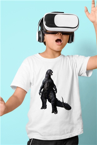 Godzilla Baskılı Beyaz Unisex Çocuk Tişört
