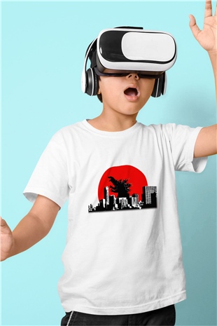 Godzilla Baskılı Beyaz Unisex Çocuk Tişört