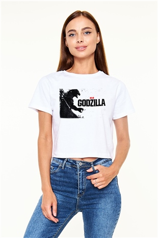 Godzilla Beyaz Croptop Tişört