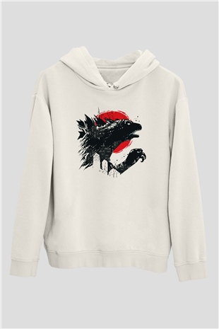 Godzilla Beyaz Unisex Hoodie