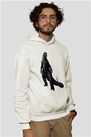 Godzilla Beyaz Unisex Hoodie