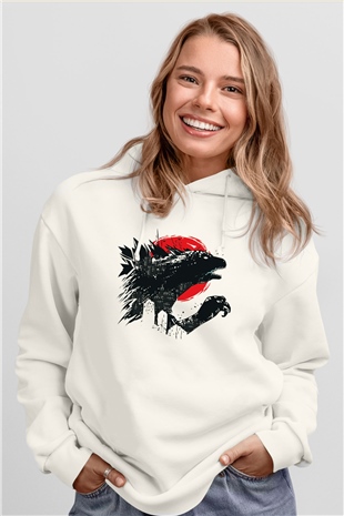 Godzilla Beyaz Unisex Hoodie