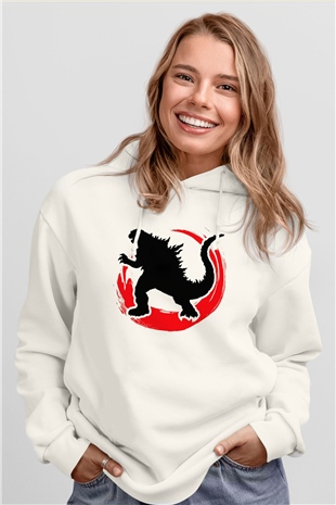 Godzilla Beyaz Unisex Hoodie