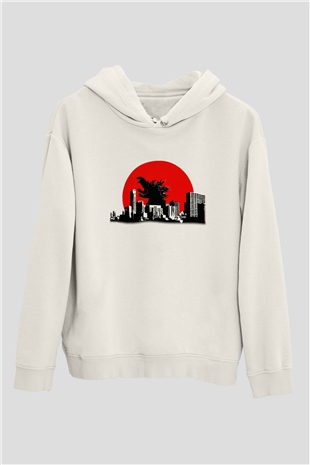 Godzilla Beyaz Unisex Hoodie