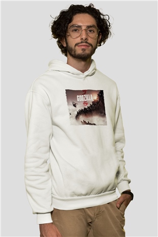 Godzilla Beyaz Unisex Hoodie