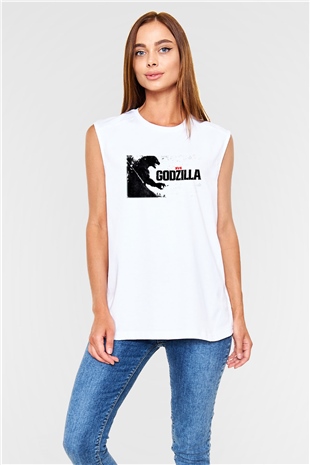 Godzilla Beyaz Unisex Kolsuz Tişört