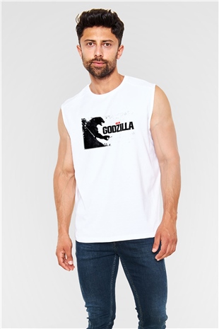 Godzilla Beyaz Unisex Kolsuz Tişört