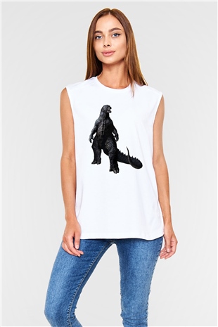 Godzilla Beyaz Unisex Kolsuz Tişört