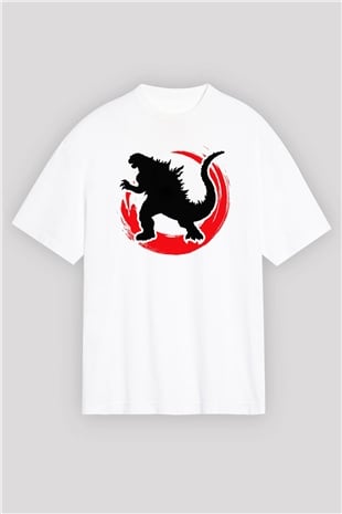 Godzilla Beyaz Unisex Oversize Tişört T-Shirt