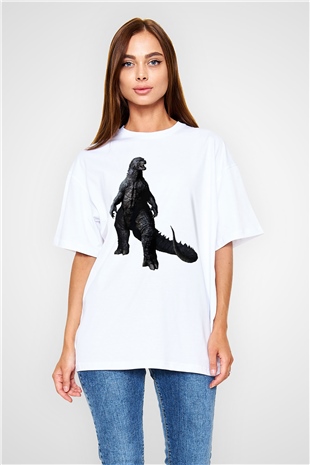 Godzilla Beyaz Unisex Oversize Tişört T-Shirt