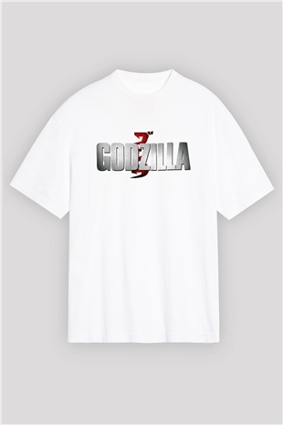 Godzilla Beyaz Unisex Oversize Tişört T-Shirt