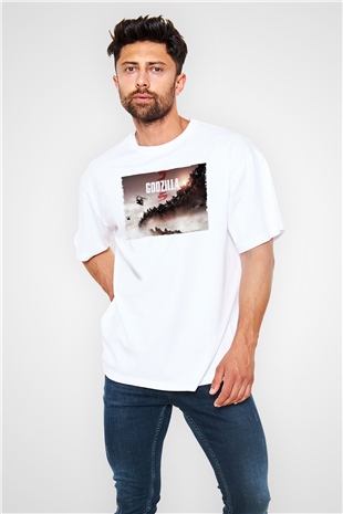 Godzilla Beyaz Unisex Oversize Tişört T-Shirt