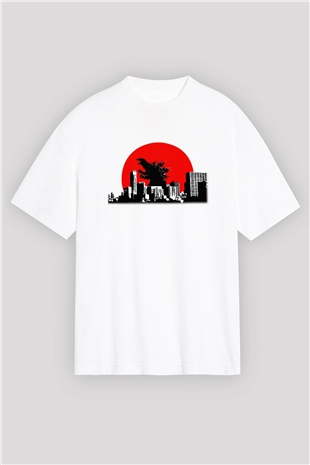 Godzilla Beyaz Unisex Oversize Tişört T-Shirt