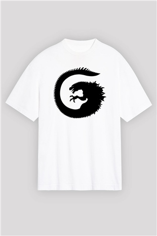 Godzilla Beyaz Unisex Oversize Tişört T-Shirt